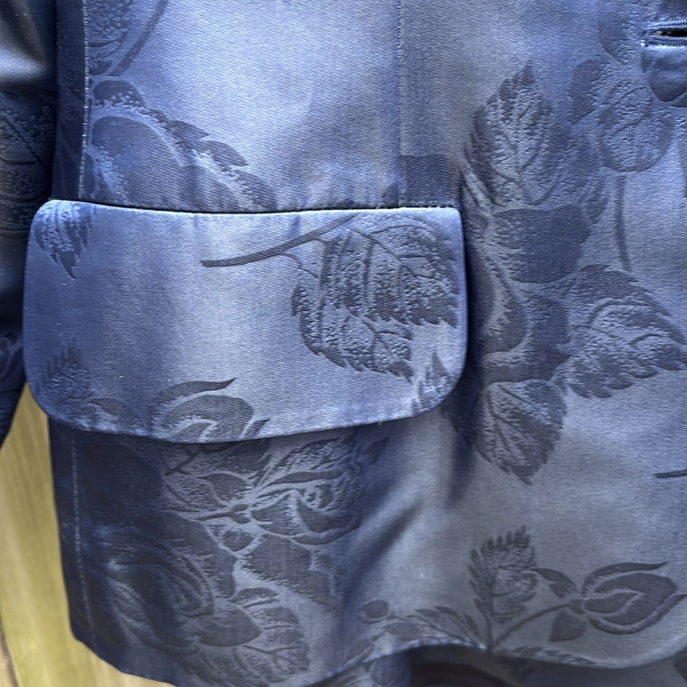 DESIGNER Vintage Yves Saint Laurent Suit Jacket Skirt Blue Brocade Women’s 12 - Picture 8 of 10